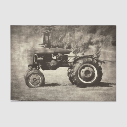 Alte rustikale Sepia Vintage Landfarm Traktor Seidenpapier (Vorderseite)