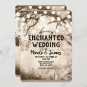 Alte rustikale Vintag verzauberte Waldlichter Hoch Einladung (Vorne/Hinten)