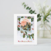 Alte rustikale Vintage Winterlandschaft mit Holly Postkarte (Stehend Vorderseite)