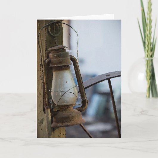 Alte Rusty Lantern Wagon Wheel Greeting Card Karte (Vorderseite)