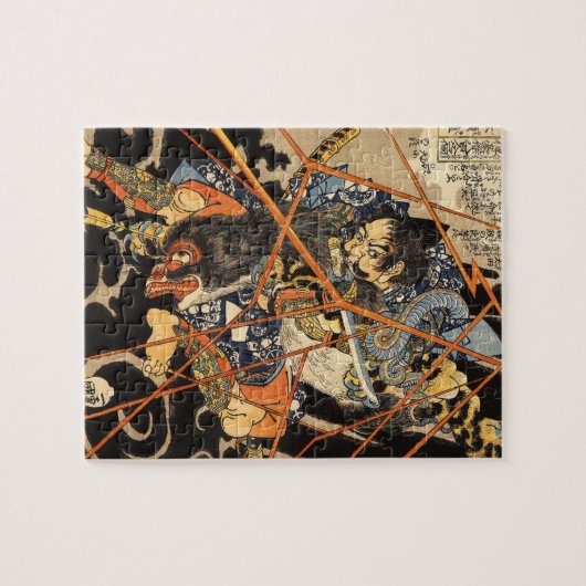 Alte Samurais, die eine Monster-Malerei töten Puzzle (Horizontal)