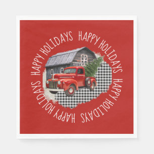 Alte Scheune mit rotem Lastwagen-Papier-Serviette Serviette