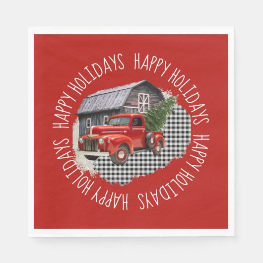 Alte Scheune mit rotem Lastwagen-Papier-Serviette Serviette (Vorderseite)