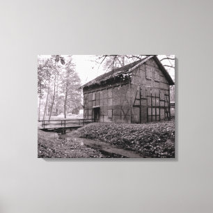 Alte Scheune Schwarz-Weiß-Bild auf Leinwand