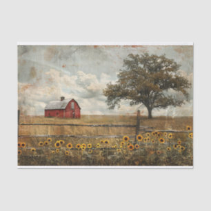 Alte Scheune und Baum Landschaftsbild Decoupage Seidenpapier