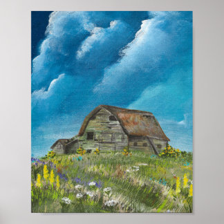 Alte Scheune und Wildblumen 3-2026 Druck Poster