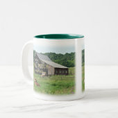 Alte Scheunen-Post-Beutel-Tabak-Werbung Zweifarbige Tasse (Vorderseite Links)