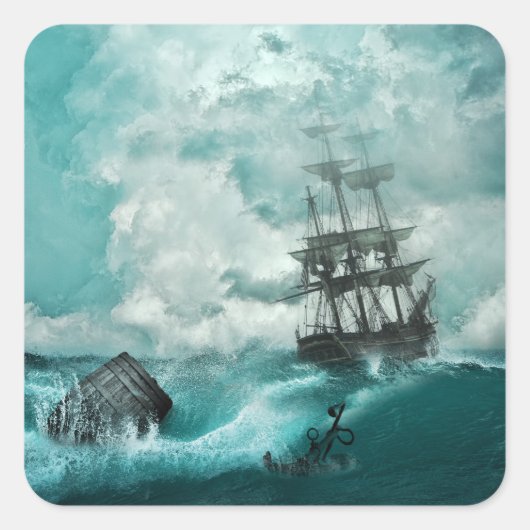 alte Schiff-Aufkleber Quadratischer Aufkleber (Vorderseite)