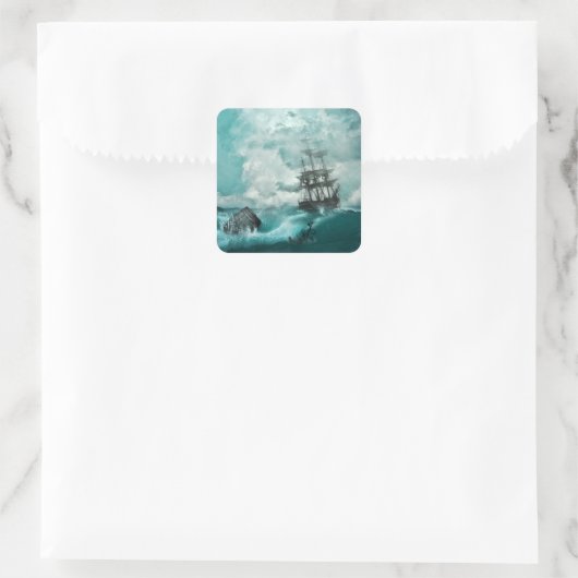 alte Schiffsaufkleber Quadratischer Aufkleber (Tasche)