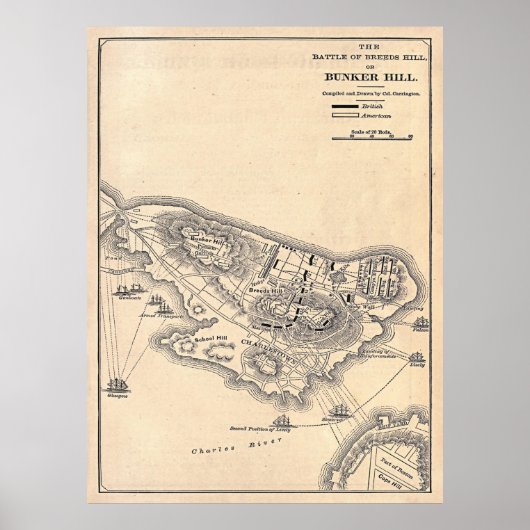 Alte Schlacht bei Bunker Hill Map (1881) Poster (Vorne)