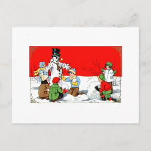 alte Schneemann-Szene Postkarte