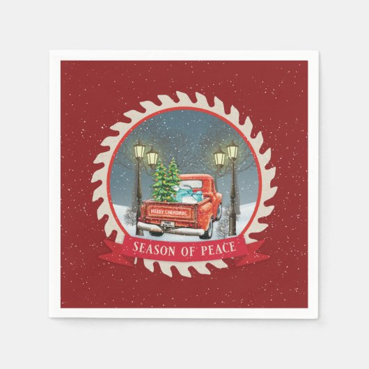 ALTE, SCHNELLERE KRISTMAS VINTAGES ROTES LKW-PAPIE SERVIETTE (Vorderseite)