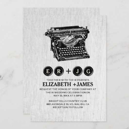 Alte Schreibmaschine befestigt Einladung (Vorne/Hinten)
