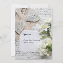 Alte Schrift mit Herz und Blume Einladung