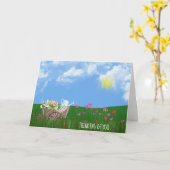 alte Schubkarre mit Blume, die an Sie denken Karte (Gelbe Blume)