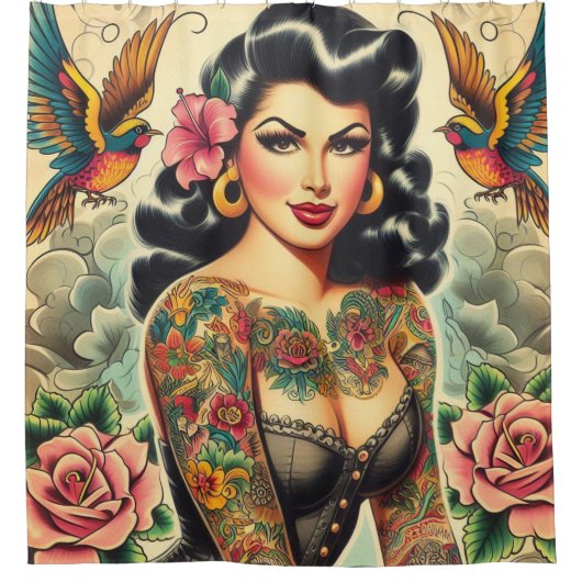 Alte Schule Inackte Girl Duschvorhang (Vorderseite)