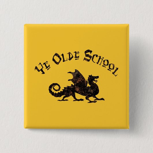 Alte Schule - mittelalterlicher Drache König Artus Button (Vorderseite)