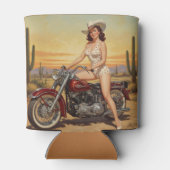 Alte Schule Retro Button-up Mädchen auf Motorrad Dosenkühler (Rückseite)