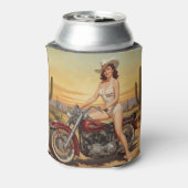 Alte Schule Retro Button-up Mädchen auf Motorrad Dosenkühler (Kanne Rückseite)