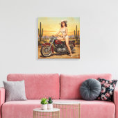 Alte Schule Retro Button-up Mädchen auf Motorrad Leinwanddruck (Insitu (Wohnzimmer))