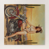 Alte Schule Retro Button-up Mädchen auf Motorrad Puzzle (Horizontal)