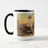 Alte Schule Retro Button-up Mädchen auf Motorrad Tasse (Links)