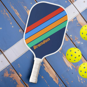 Alte Schule Retro Regenbogen mit Namen Pickleball Schläger