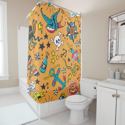 Alte Schule Tattoo: Niedlich nahtlos Duschvorhang (Beispiel)