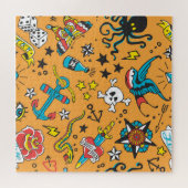 Alte Schule Tattoo: Niedlich nahtlos Puzzle (Horizontal)