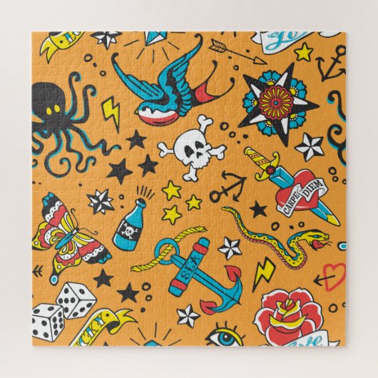 Alte Schule Tattoo: Niedlich nahtlos Puzzle (Vertikal)