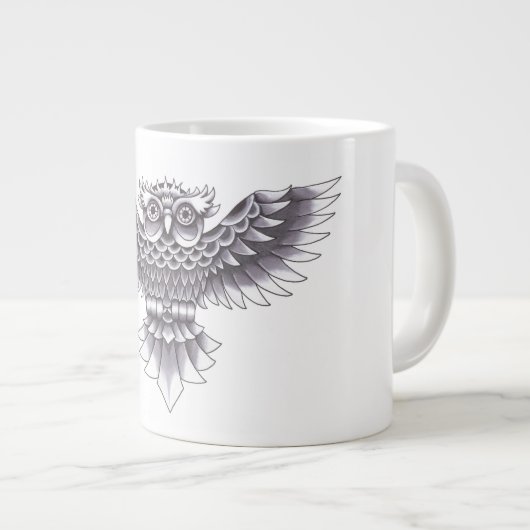 Alte Schuleulen-Tätowierungs-Entwurf Jumbo-Tasse (Vorderseite Rechts)