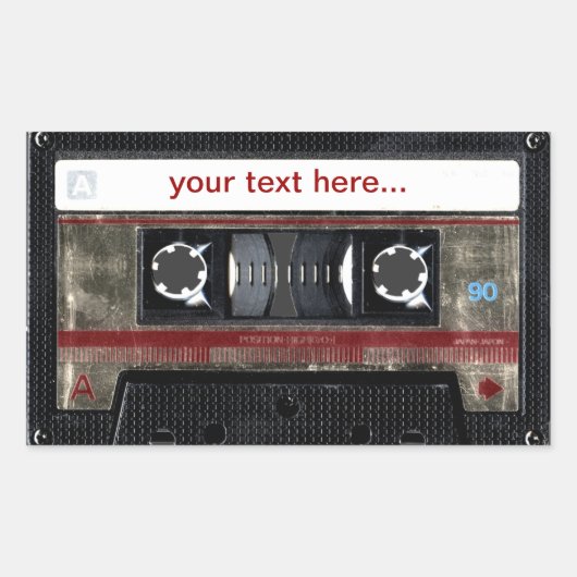 Alte Schulkassette/anpassbarer Textaufkleber Rechteckiger Aufkleber (Vorderseite)