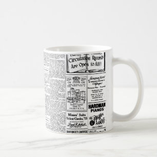 Alte Schwarz-Weiß-Zeitung, vintage Retro-Anzeige Kaffeetasse