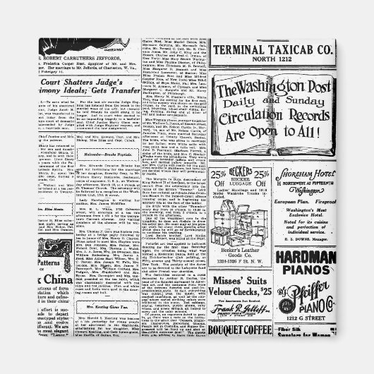 Alte schwarz-weiße Zeitung, Vintage Retrowerbung Magnet (Vorne)