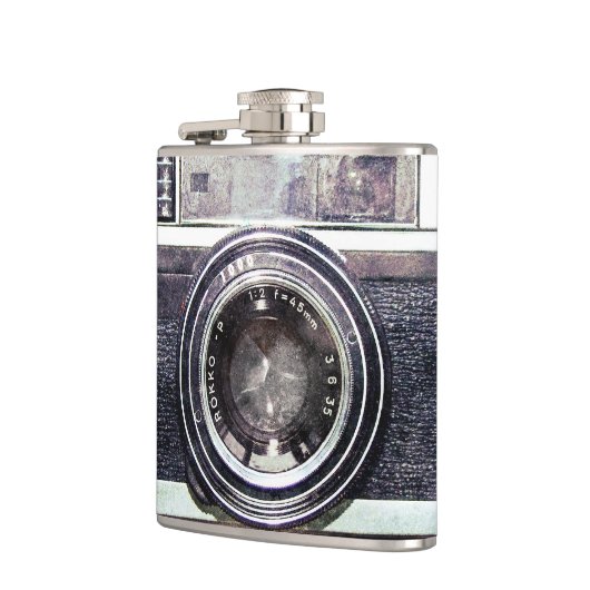 Alte schwarze Kamera Flachmann (Links)