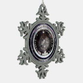 Alte schwarze Kamera Schneeflocken Zinn-Ornament (Links)