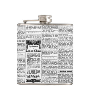 Alte schwarze u. weiße Zeitung, Vintage retro Flachmann