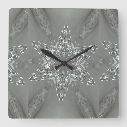 Alte Silber Grau dekorative Kaleidoskopie Star Quadratische Wanduhr (Vorderseite)