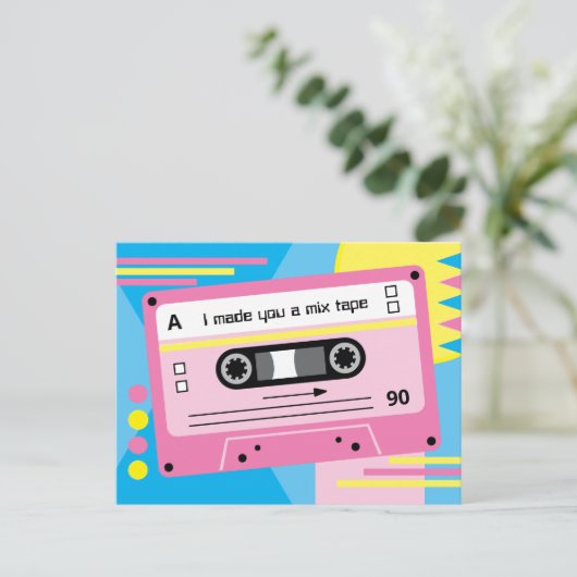 Alte Skool Pink Cassette Mix Tape Playlist Postkarte (Stehend Vorderseite)