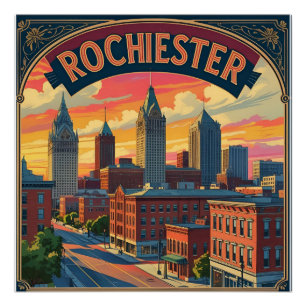 Alte Skyline von Rochester City New York USA Poster