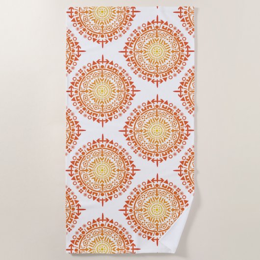 Alte Sonne mit Symbolen orange, gelb Strandtuch (Vorderseite)