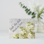 Alte Spitze mit weißen Blume Save The Date (Stehend Vorderseite)
