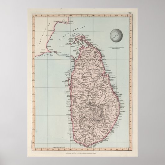 Alte Sri Lanka-Karte (1845) Vintages Ceylon Poster (Vorne)