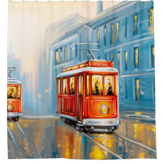 Alte Stadtbahn Ölgemälde Duschvorhang (Vorderseite)