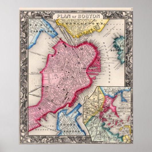 Alte Stadtkarte von Boston 1860 Poster (Vorne)