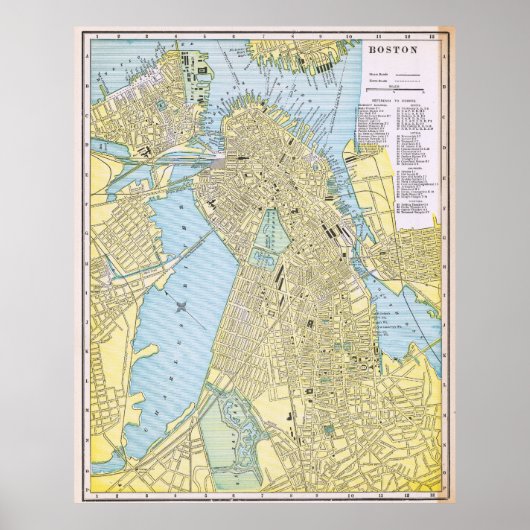 Alte Stadtkarte von Boston 1888 Poster (Vorne)