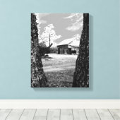 Alte Stallhalle Land Schwarz-Weiß-Foto Leinwanddruck (Insitu (Holzboden))