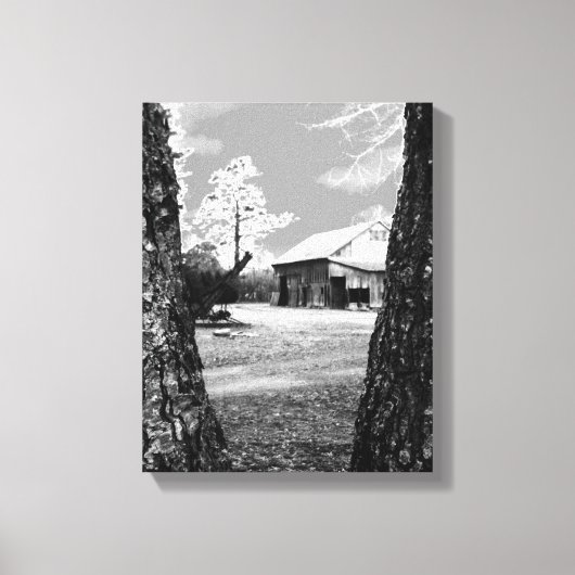 Alte Stallhalle Land Schwarz-Weiß-Foto Leinwanddruck (Vorderseite)