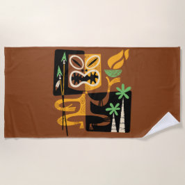 Alte Stammesrituale: Mann mit Feuer und Speere Strandtuch