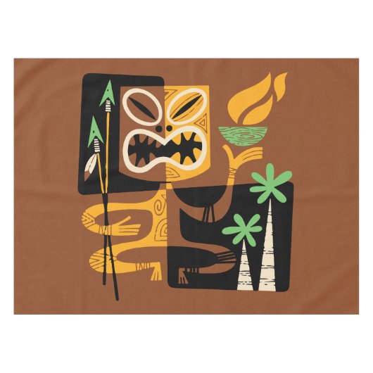 Alte Stammesrituale: Mann mit Feuer und Speere Tischdecke (Vorderseite (Horizontal))